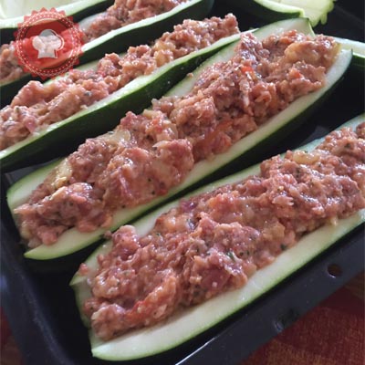 recette de courgettes farcies à la viande et au jambon cru